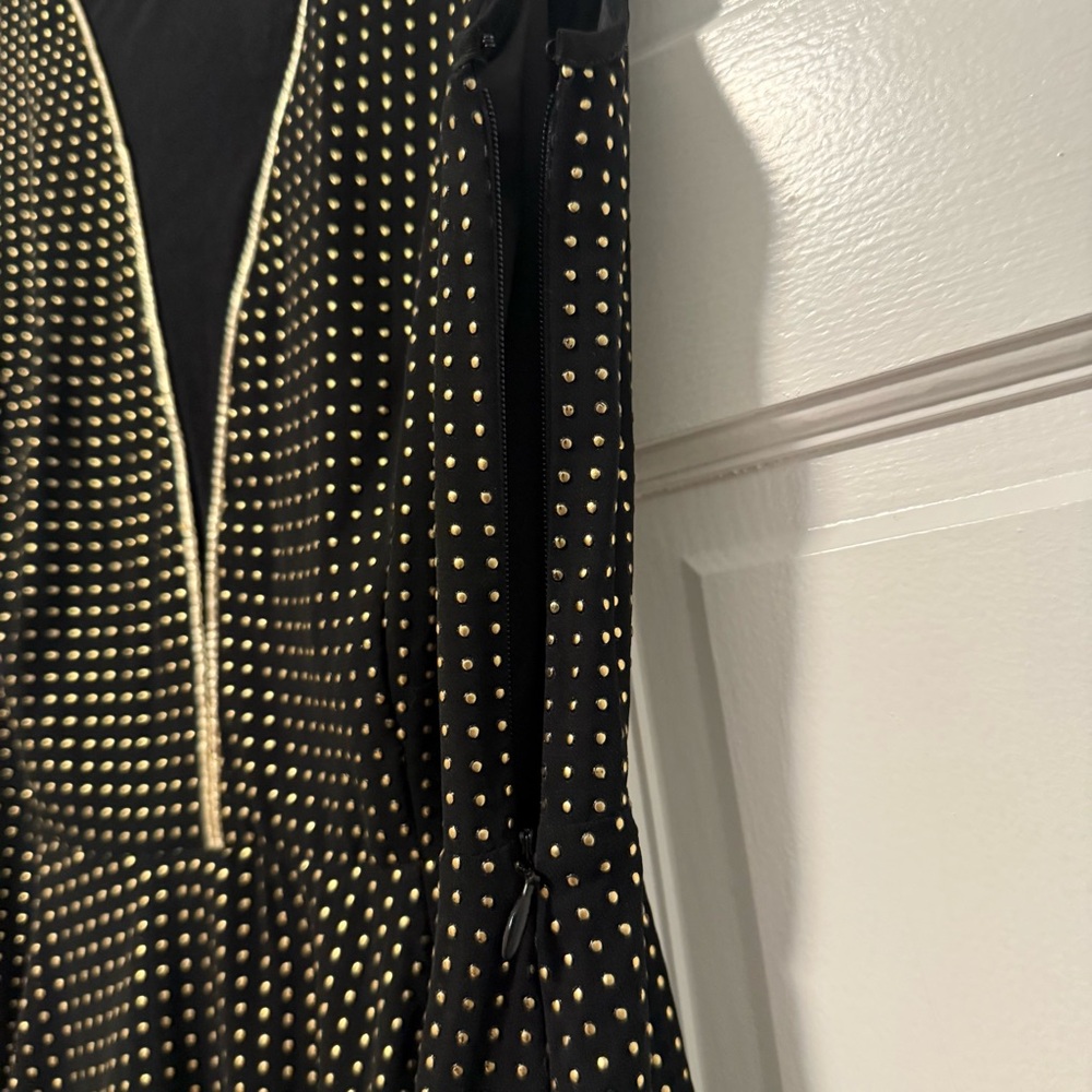 Express Gold Studded Mesh Front Fit & Flare Mini Dress Black Gold Size 2 - Picture 4 of 9